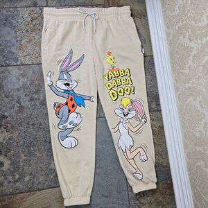 Warner Brothers Size XXL  Cream Jogger Sweatpants Cartoon Characters Pockets